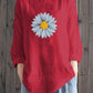 Ladies Cotton Linen Daisy Print Casual Irregular Hem Shirt
