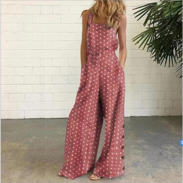 Cotton linen printed strap Jumpsuit