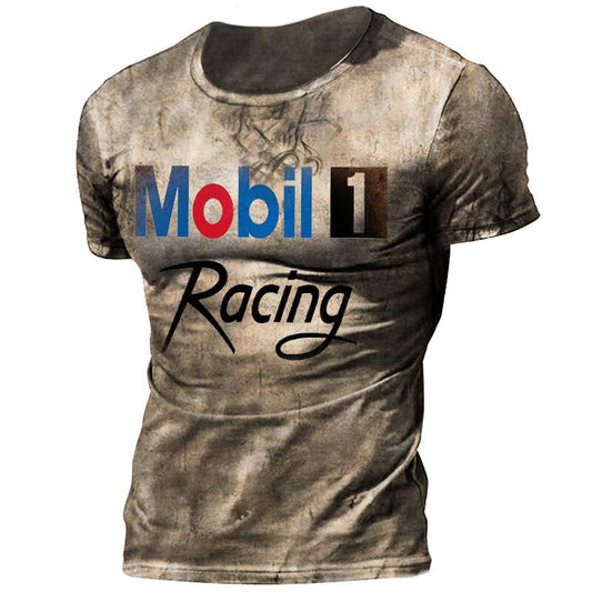 Men's Retro oil badge printed tactical T-shirt