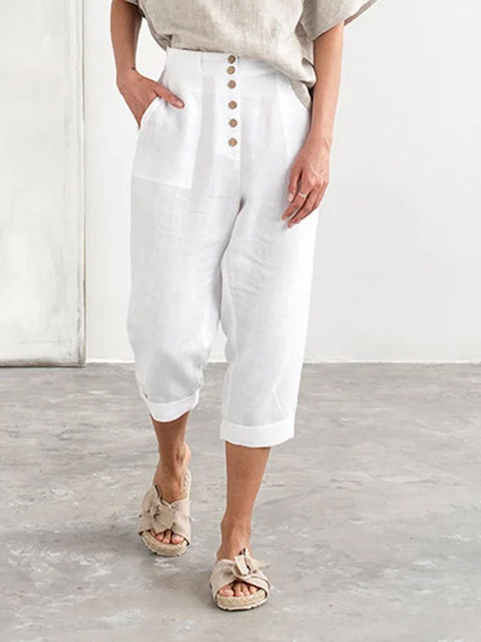 Solid Color Casual Mid-Length Pants