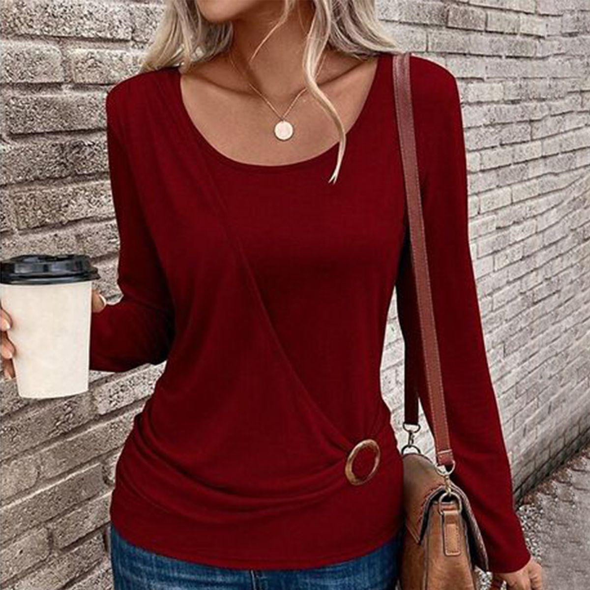 Red Plain Long Sleeve Top