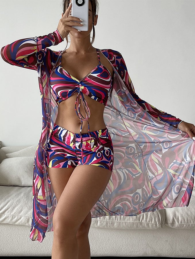 Fashion Sexy Printed Bikini Three Piece Set