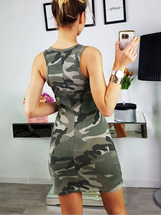 Sexy Camo Printing Slim Sleeveless Bodycon Dress