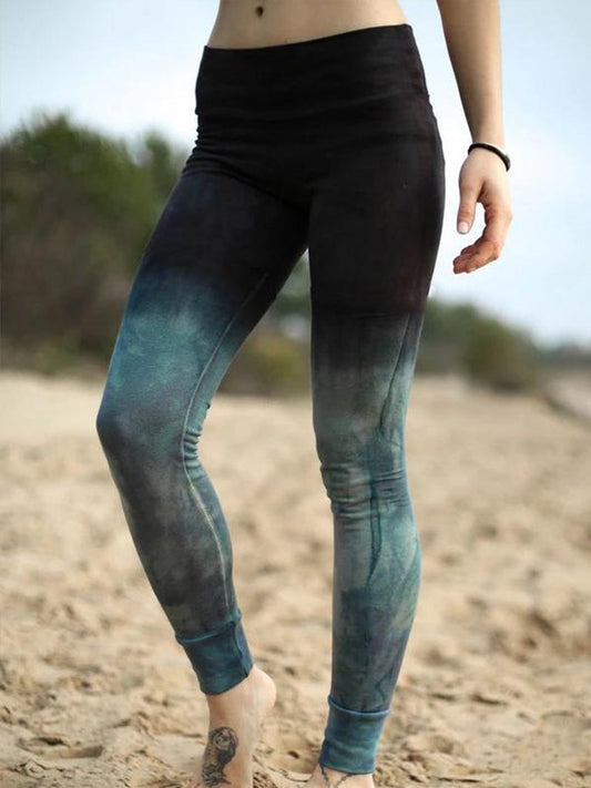 Women's retro mid-waist tie-dye stretch slim leggings