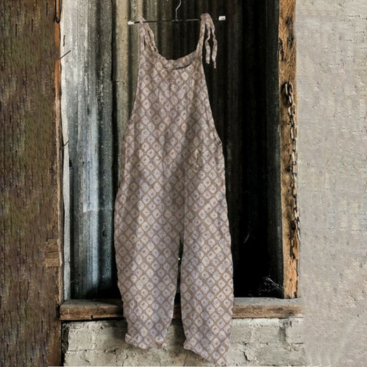 Linen print wide leg Jumpsuit