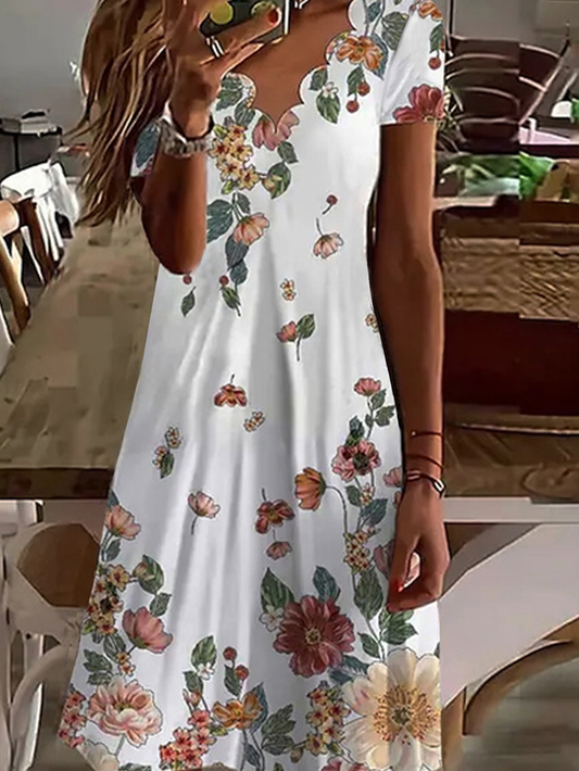 Casual Floral Loosen Short Sleeve Knit Dress