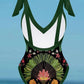Vintage Print Deep V One Piece Swimsuit Set