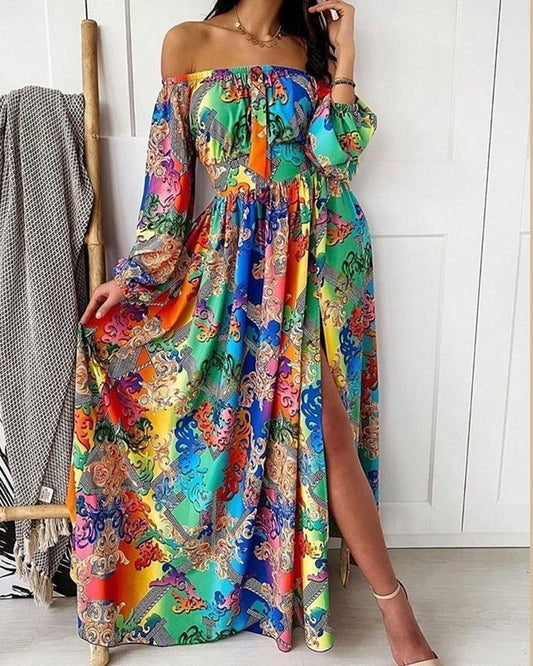 Large Skirt With Print Maxi Dress