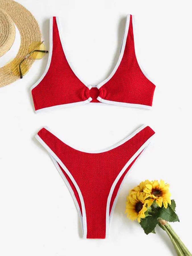 Simple and fashionable color contrast wrapped bubble cloth sexy bikini