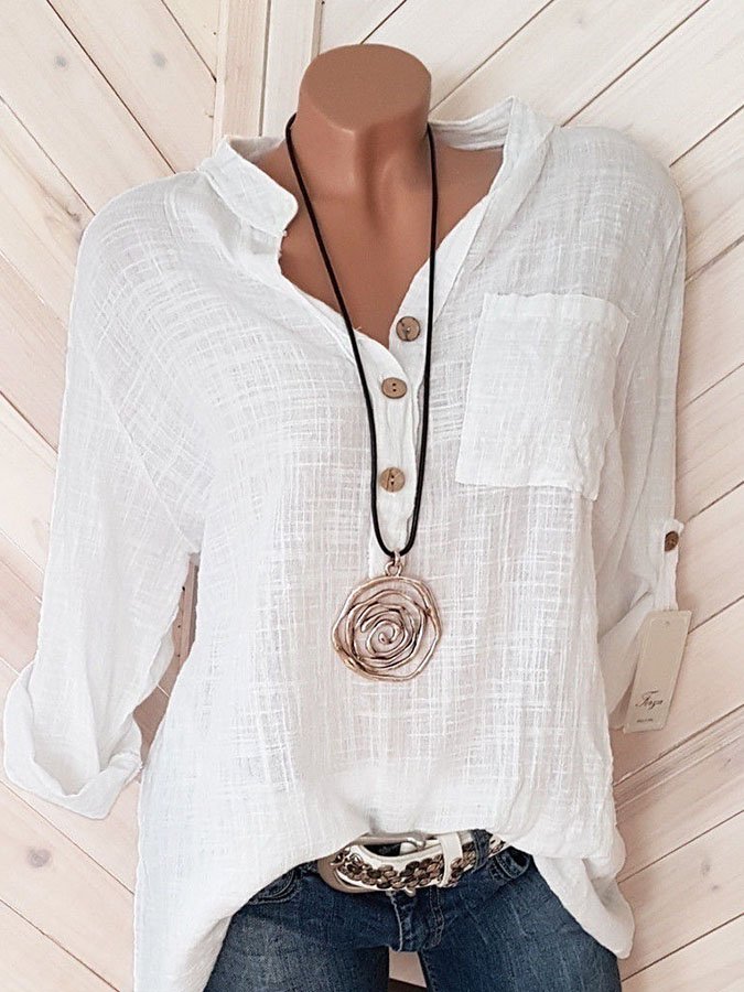 Casual Solid Color Cotton And Linen Tops