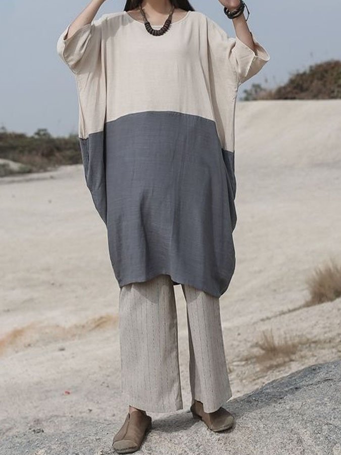 Vintage Paneled Loose Casual Dress