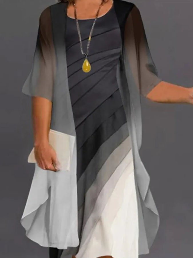Elegant Two Piece Chiffon Print Dress