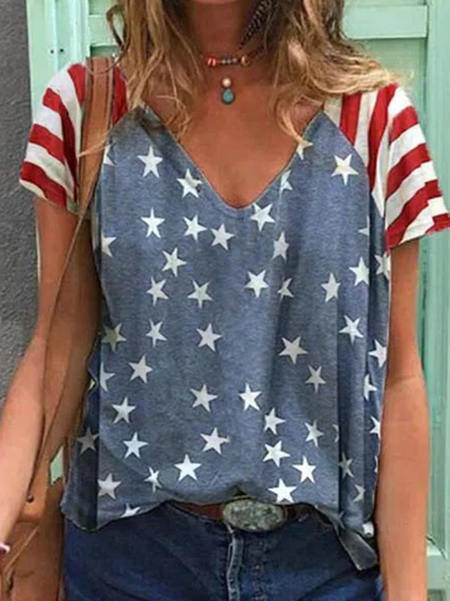 Women's Flag Print Crew Neck T-Shirt