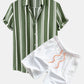 Stripe Print Button Up Shirt & Swim Shorts
