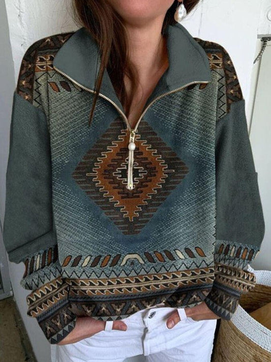 Western Ethnic Geometric Print Top