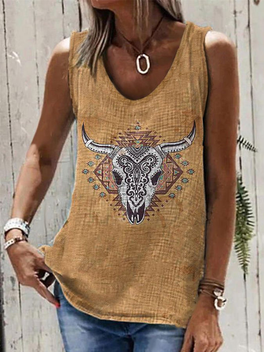 Western Print Sleeveless Top