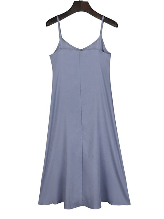 Solid Color Cotton And Linen Dress