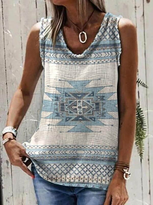 Women's Vintage Western Ethnic Geometric Print T-shirt