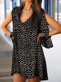 V-neck Floral Print Open Shoulder Long Sleeve Dress