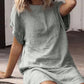 Loose Casual Solid Short Sleeved Cotton Linen Dress