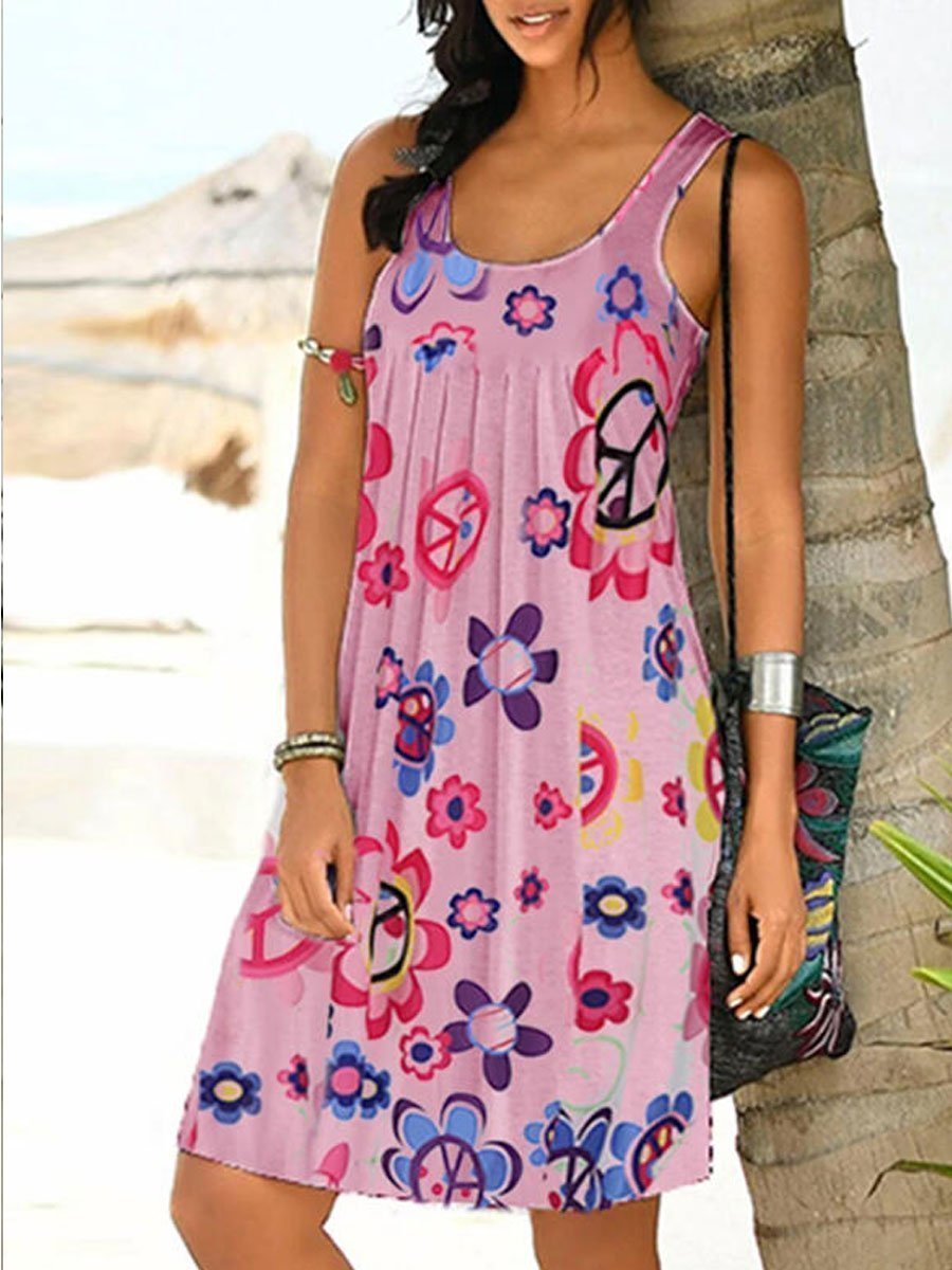 Sleeveless Round Neck Printed Dress