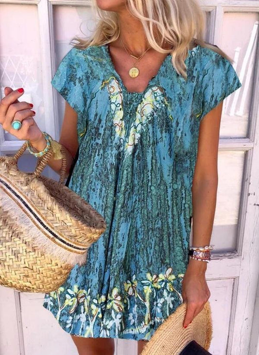 Print/Floral Short Sleeve Casual Dress