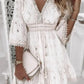 Women&#039;s Lace Embroidery Hollow Out Ruched V Neck Stylish Modern Party Dress