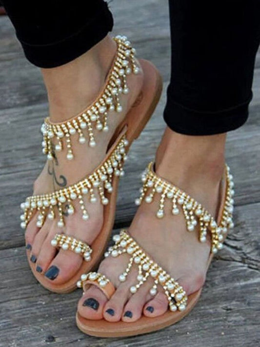 Beaded Beach Open Toe Flat Sandals