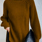 Cotton Turtleneck Raglan Sleeve Split Hem Sweater