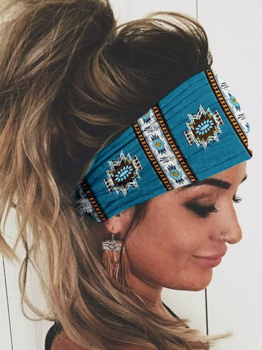 Western Turquoise Print Wide Headband