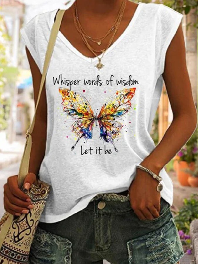 Whisper Words Of Wisdom Let It Be Butterfly Print T-Shirt