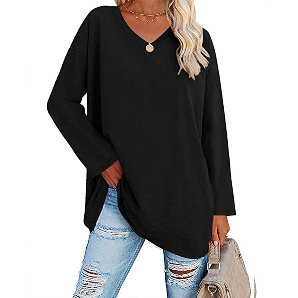 Loose long sleeve fashion V-neck knit top
