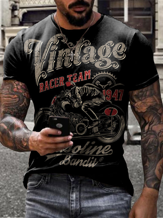 Mens Crew Neck Motorcyle Short Sleeve Tops T-shirts