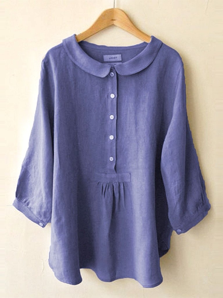 Women Cotton Linen Seven Sleeve Shirt