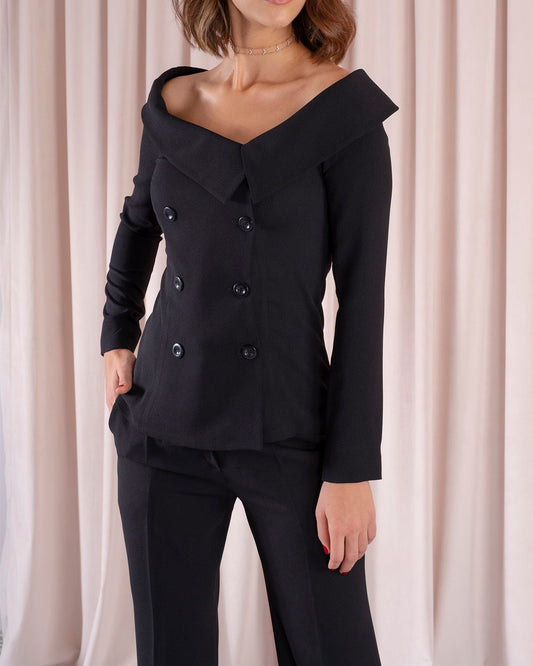 One-shoulder solid color two-piece suit