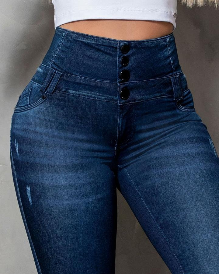 Single Breasted High elastic tight jeans