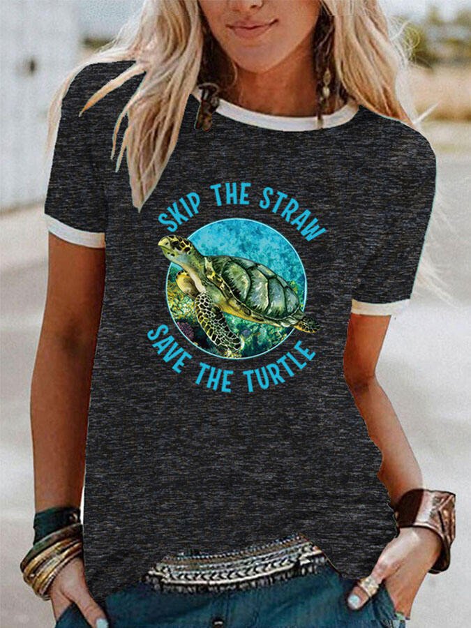 Casual Turtle Print Short Sleeve T-Shirt