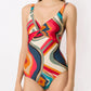 Fashion Colorblock Geometric Print Swimsuit Set