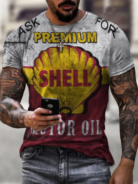 Mens retro fashion printed casual T-shirt
