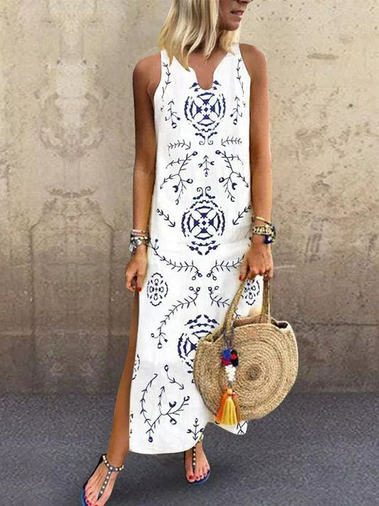 Casual Print Sleeveless V-Neck Dress