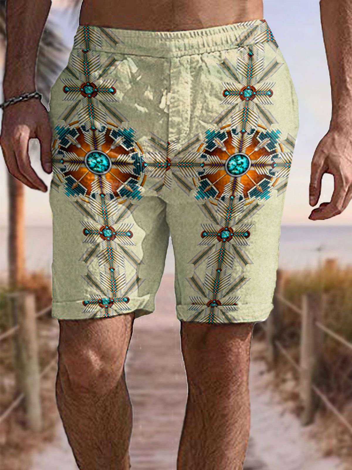 Retro Print Casual Men's Five Points pants