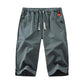 2022Men's Summer Plain Casual Cotton And Linen Cropped Trousers.Loose fitting and breathable