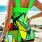 Geometric Print Cross Front Wide Strap Swimdress And Shorts