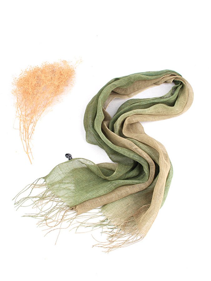 Women's Gradient Fringed Linen Scarf