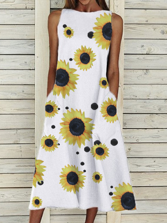 Sunflower Round Neck Sleeveless Midi Dress