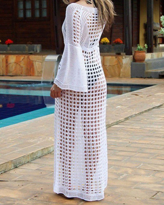 Knitted Hollow Beach Blouse Maxi Dress