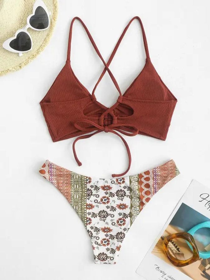Vintage Bohemian printed pit bikini