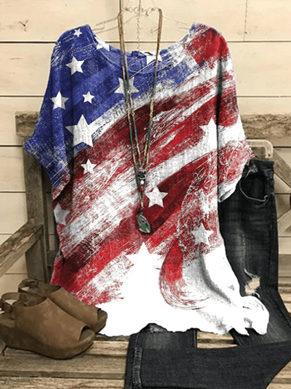 Women's Flag Print Crew Neck T-Shirt