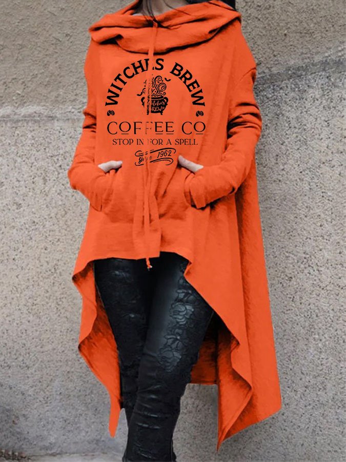 Irregular Fashion Print Long Sleeve Pocket Hooded Sweatshirt