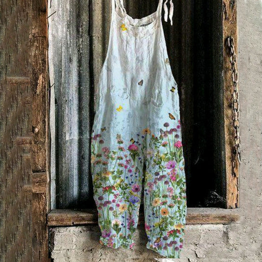 Linen print wide leg Jumpsuit